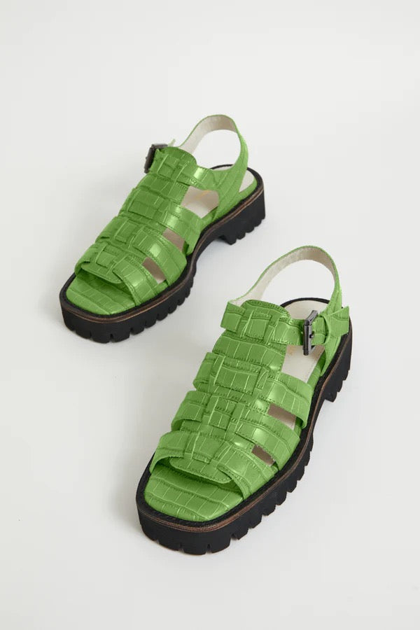 Intentionally Blank Haddie dad sandal green apple embossed leather | Pipe and Row