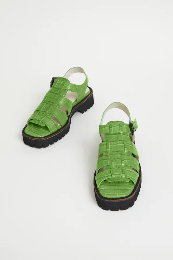 Intentionally Blank Haddie dad sandal green apple embossed leather | Pipe and Row