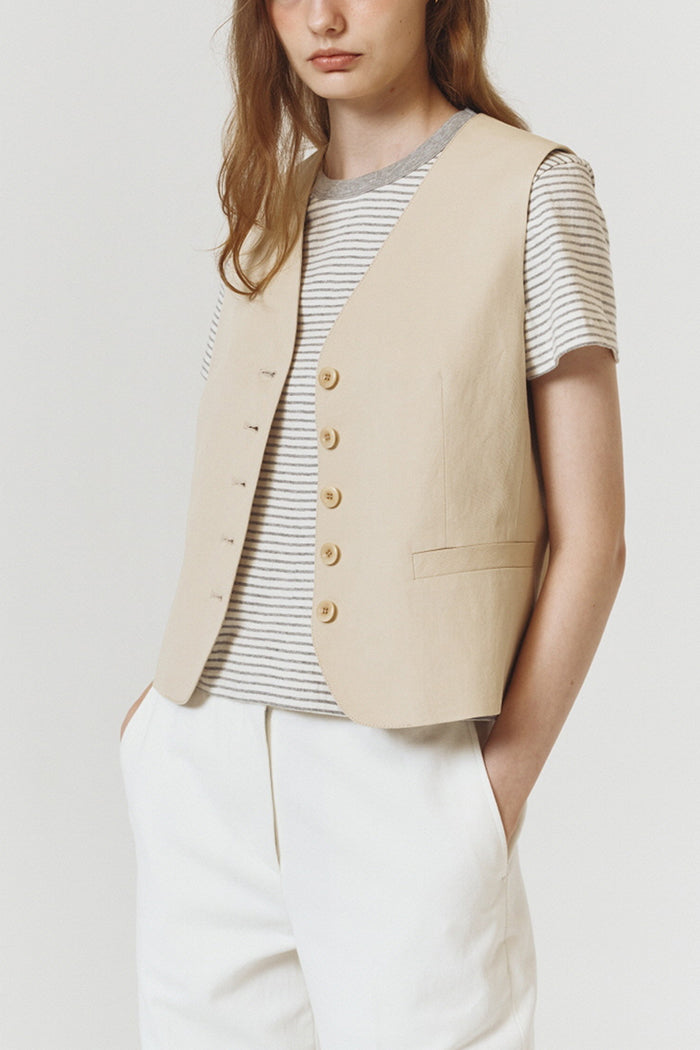 Dunst Cotton Linen suiting style vest beige tan | Pipe and Row Seattle