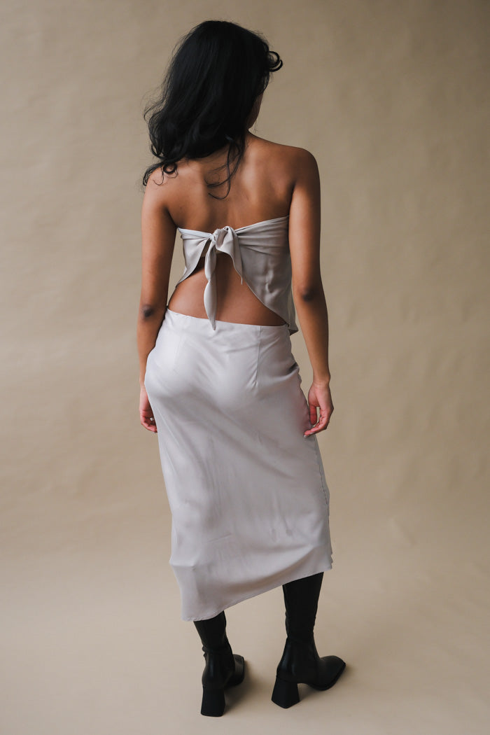 Alohas Kobe midi slip skirt silver silky soft cupro fabric | Pipe and Row