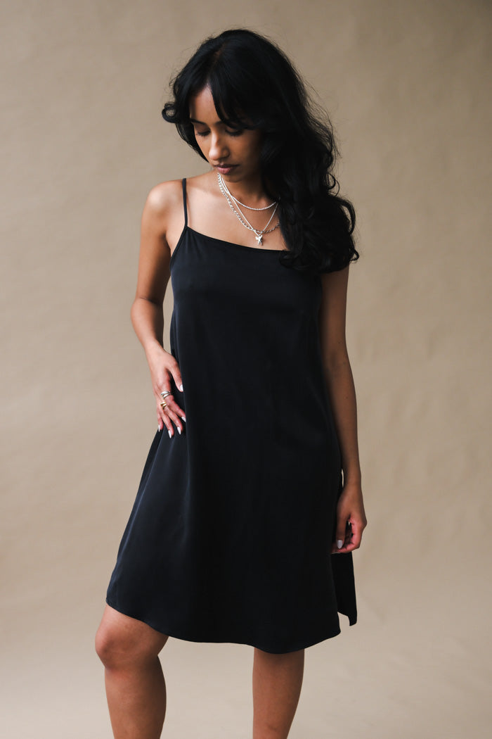 Oh Seven Days Tessa mini slip dress silky black | Pipe and Row Seattle