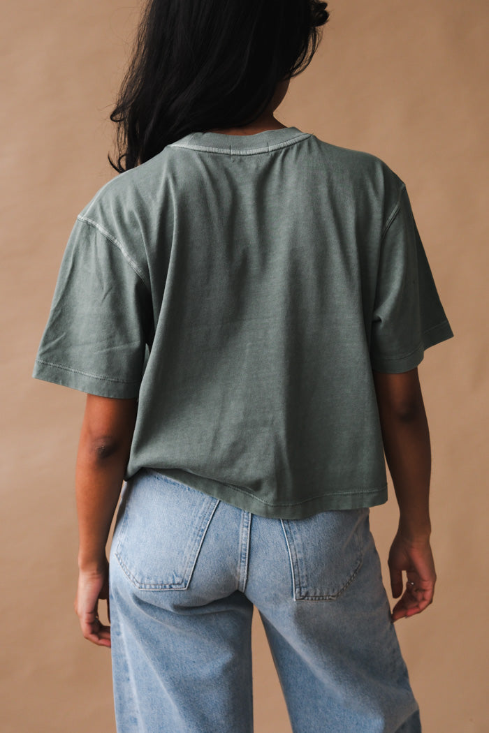 Richer Poorer sage leaf relaxed short sleeve crop tee cotton | Pipe and Row
