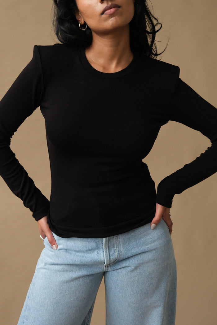 Blossom Essen black long sleeve tee shoulder pads | PIPE AND ROW