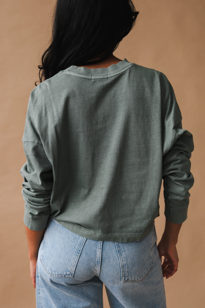 Richer Poorer relaxed crop long sleeve tee sage leaf green | Pipe and Row