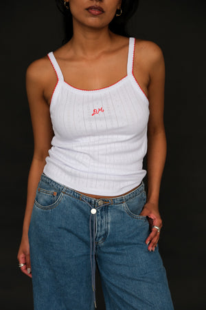 Damson Madder white cami tank top white pointelle red Pipe and Row
