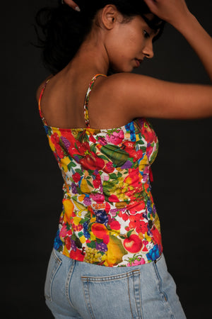 Tyler Mcgillivary fruit sticker print colorful corset tank top | PIPE AND ROW