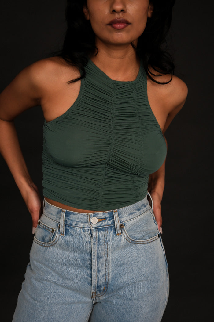 Woodrose Deli Cool Breeze ruched tank top buttery green | Pipe and Row