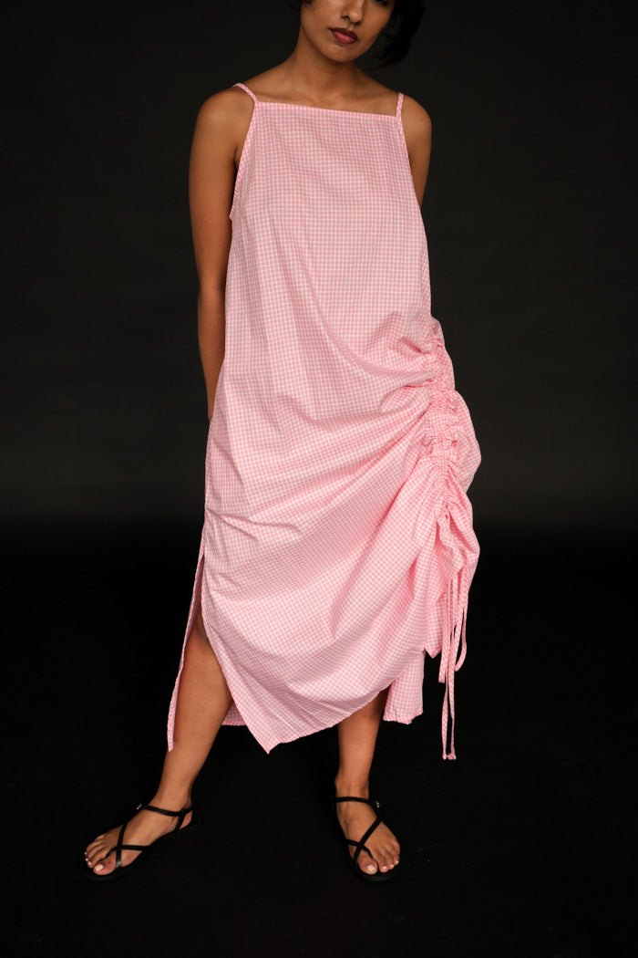 Et Tigre Matilda dress pink gingham adjustable drawstring | Pipe and Row