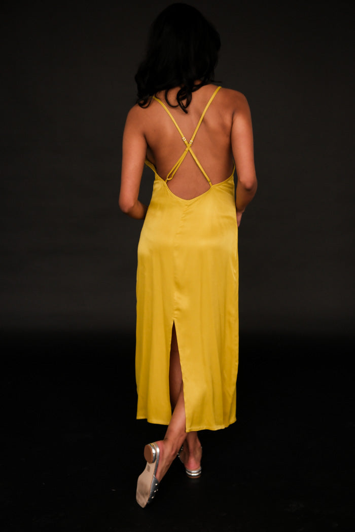 Oh Seven Days Phoebe silky slip dress lemon yellow green | Pipe and Row