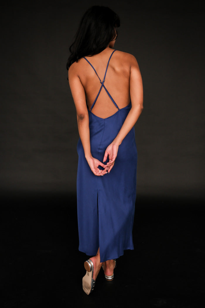 Oh Seven Days Phoebe silky slip dress royal blue | Pipe and Row