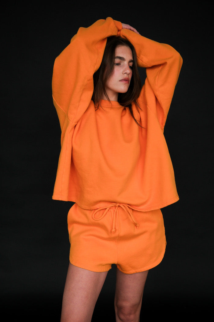 Toit Volant tangerine orange Jenny running lounge sweat shorts | Pipe and ROw
