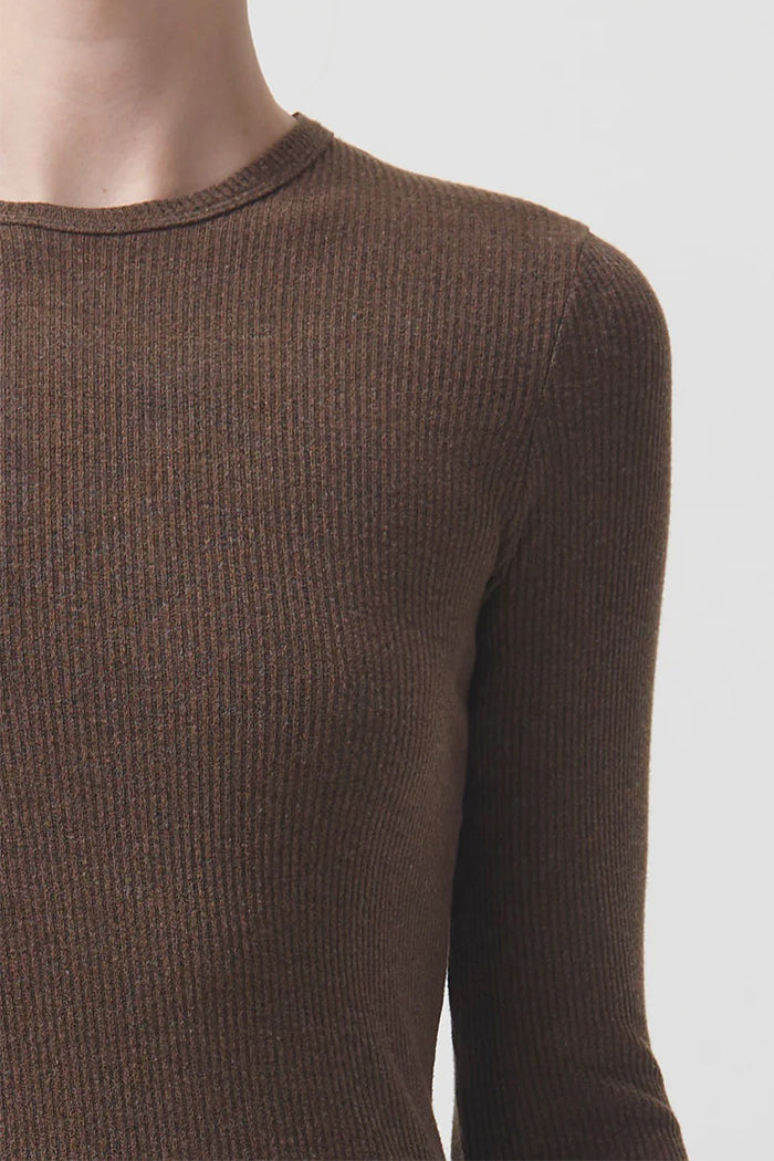 Agolde Delphi slim ribbed long sleeve Shroom amber brown | Pipe and Row
