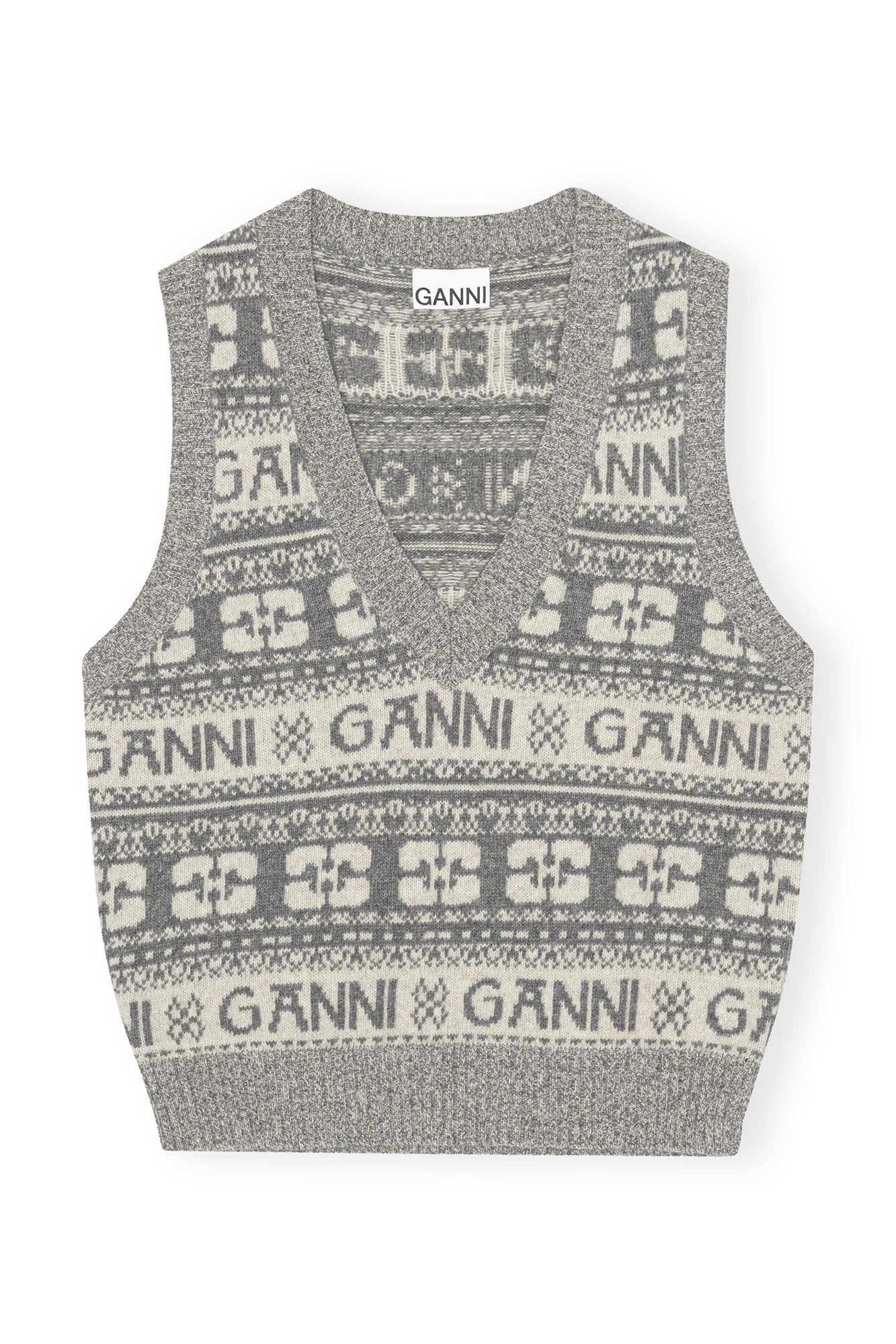 Ganni logo wool knit sweater v-neck vest | Pipe and Row