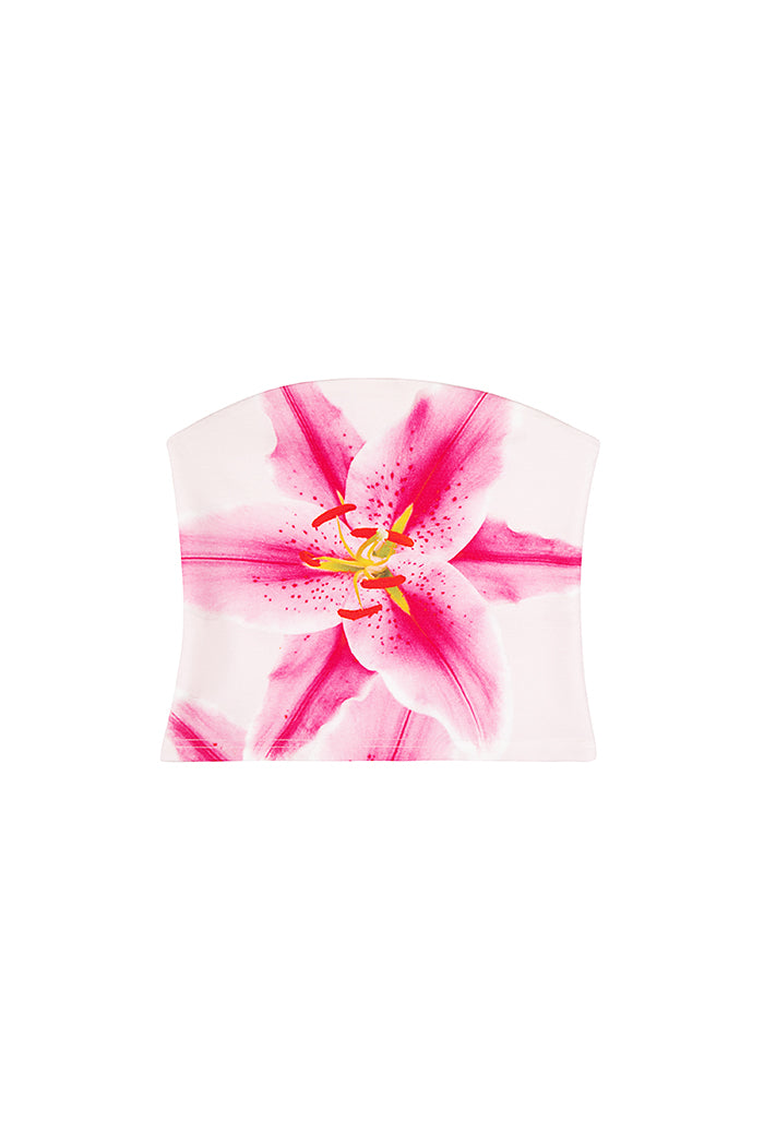 Tyler Mcgillivary white tube top vibrant pink lily print stretch |  PIPE AND ROW