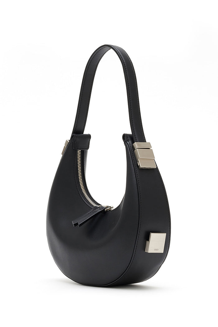 Osoi crescent shaped Toni mini bag smooth black leather | Pipe and Row