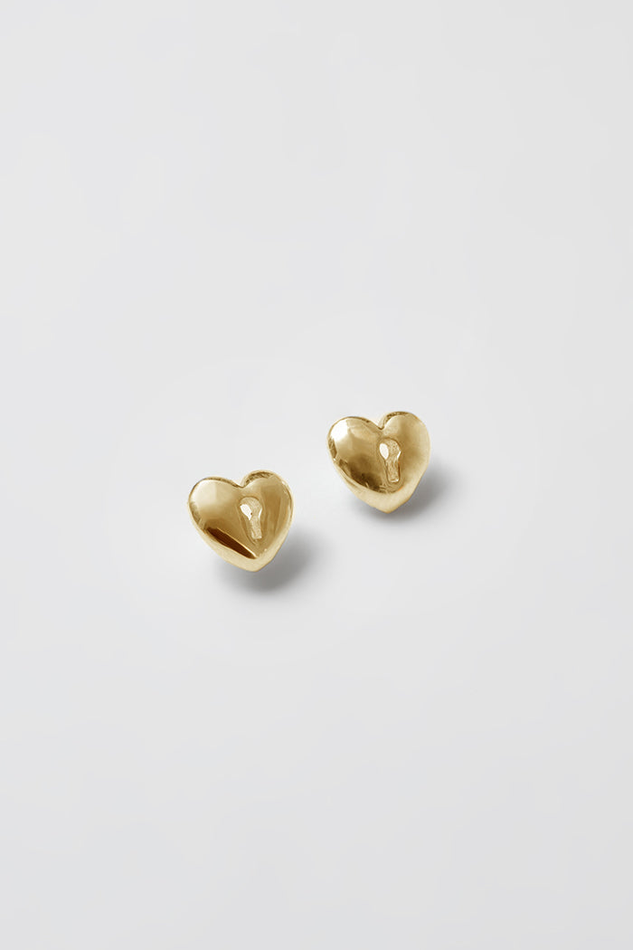 Wolf Circus small Heart lock stud earrings gold | Pipe and Row Seattle