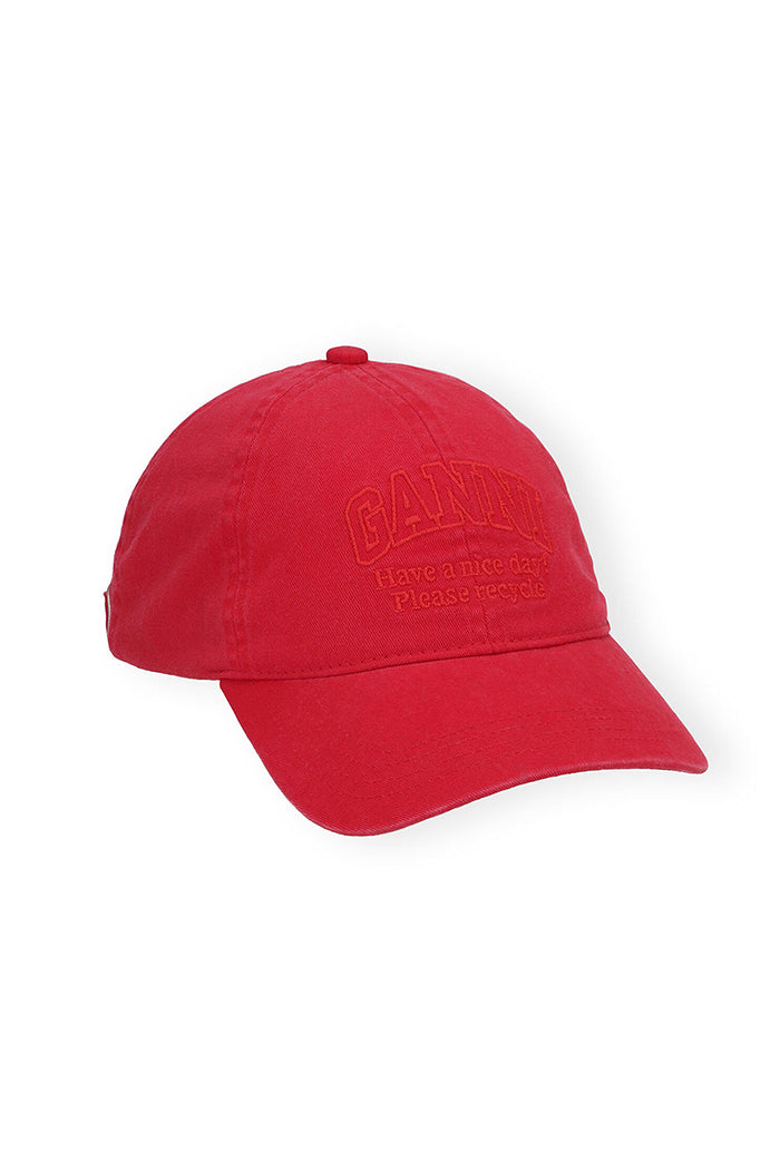 Ganni logo cap hat barbados cherry red embroidery | Pipe and Row