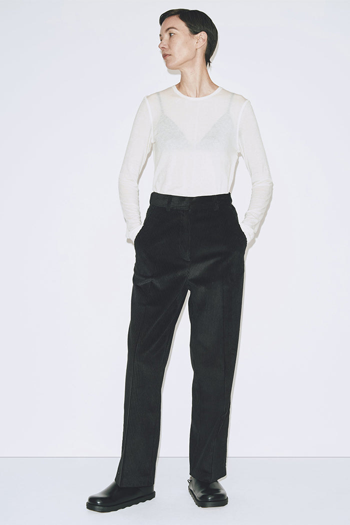 Mijeong Park straight fit corduroy straight leg trousers black | Pipe and Row