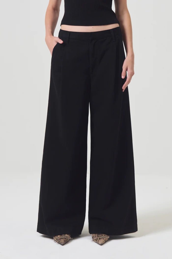 Agolde black Daryl wide leg trouser pant low-slung silhouette | Pipe and Row