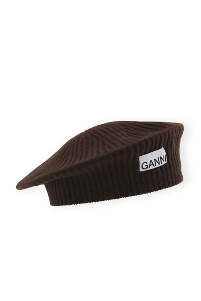 Ganni structured rib wool beret hot fudge chocolate brown | Pipe and Row