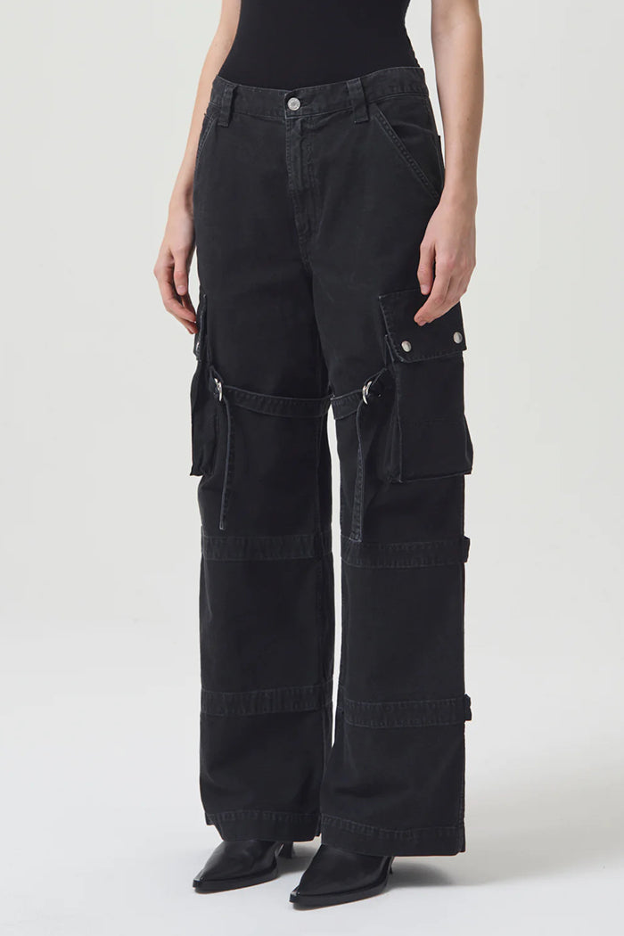 Agolde Vivian cargo pant muted washed black Oil | Pipe and Row