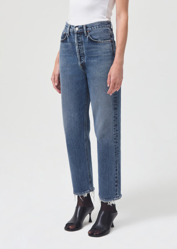 Agolde 90's crop loose jeans denim oblique medium blue | pipe and row