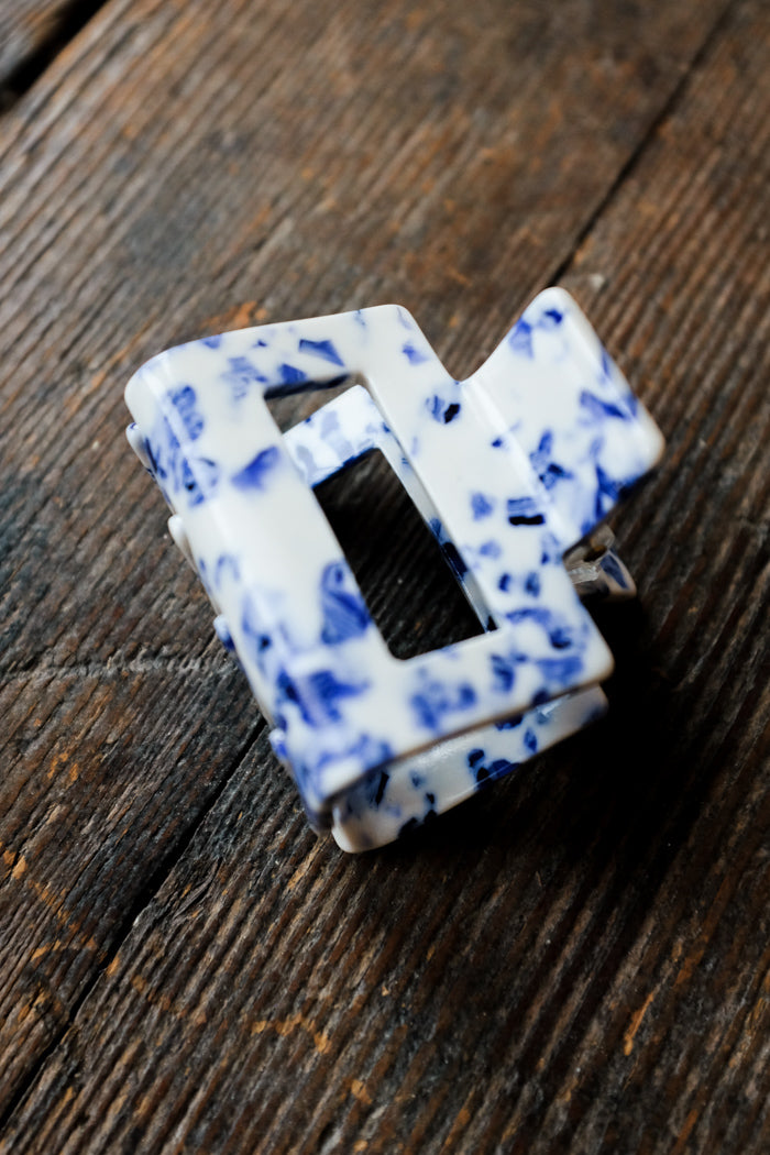 Small square hair claw acrylic blue toille | Pipe and Row boutique Seattle