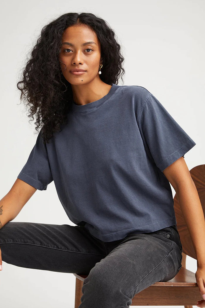 Richer Poorer blue steel relaxed short sleeve crop tee cotton | Pipe and Row