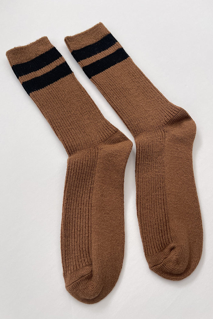 Le Bon Shoppe grandpa varsity socks tawny brown black stripe | Pipe and Row