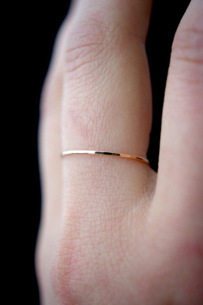 Ultra thin hammered stacking rings rose gold Jewelry handmade | PIPE AND ROW Seattle