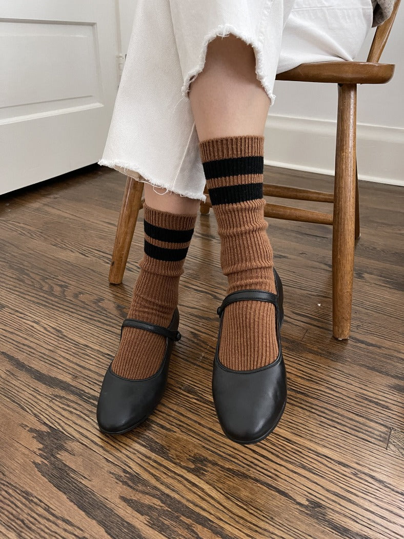 Le Bon Shoppe grandpa varsity socks tawny brown black stripe | Pipe and Row