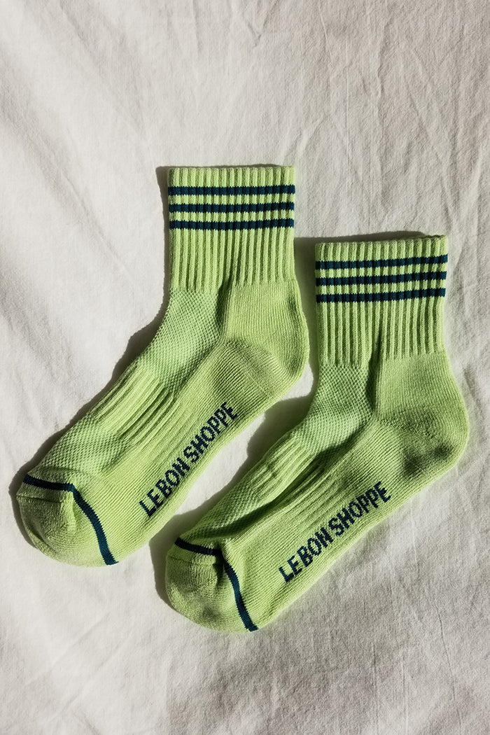 Le Bon Shoppe pistachio green Girlfriend socks stripe ribbed varsity | pipe and row boutique