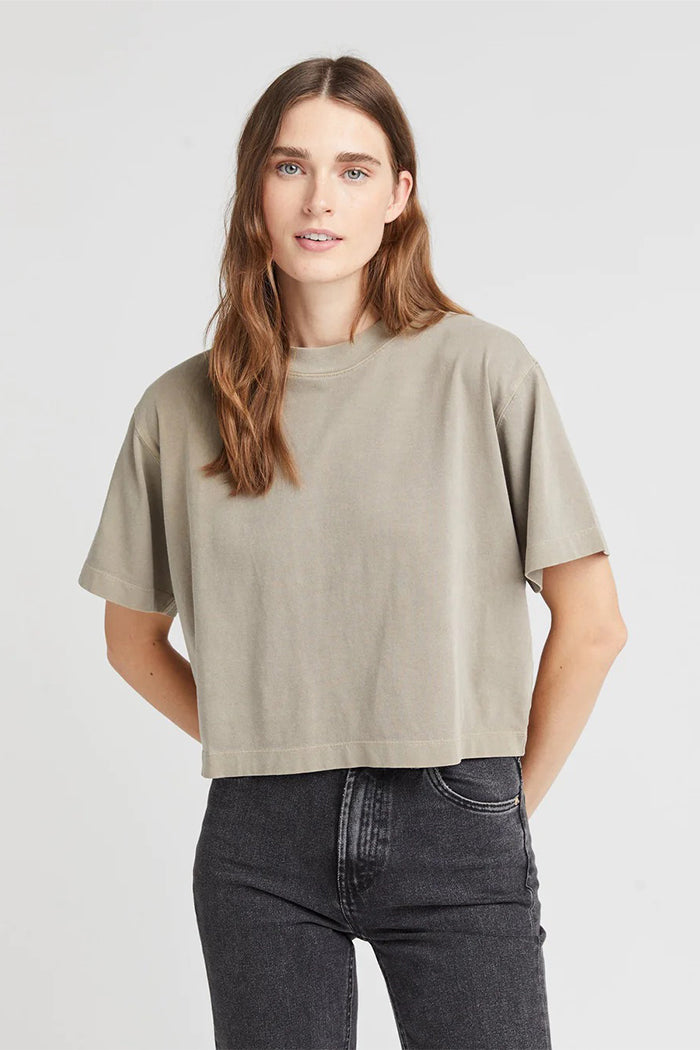 Richer Poorer warm grey relaxed short sleeve crop tee cotton | Pipe and Row