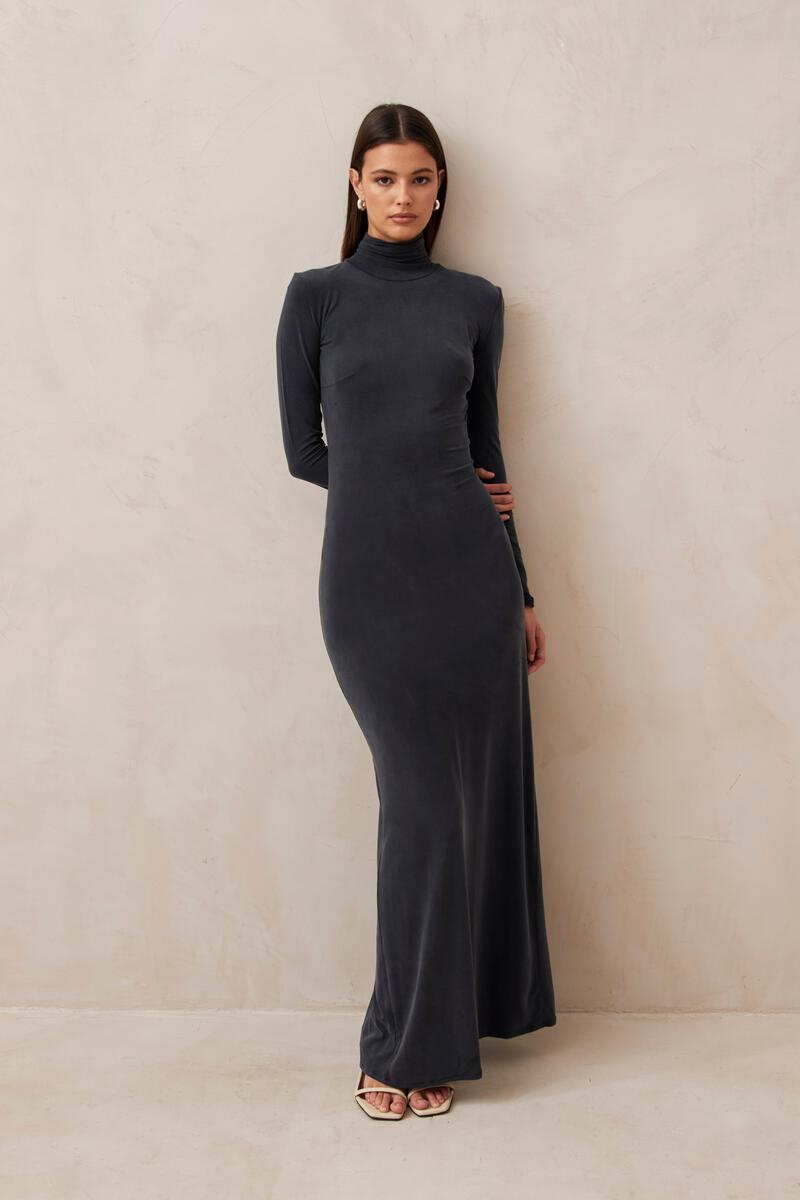 Alohas body hugging Jazmin maxi dress cupro charcoal black | Pipe and Row