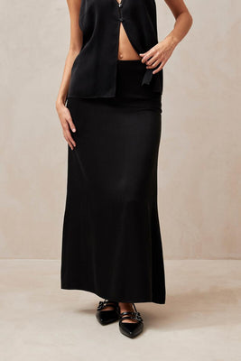 Alohas Clara slip skirt midi maxi black cupro fabric |  PIPE AND ROW