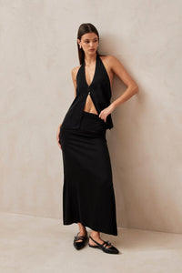 Alohas Clara slip skirt midi maxi black cupro fabric |  PIPE AND ROW