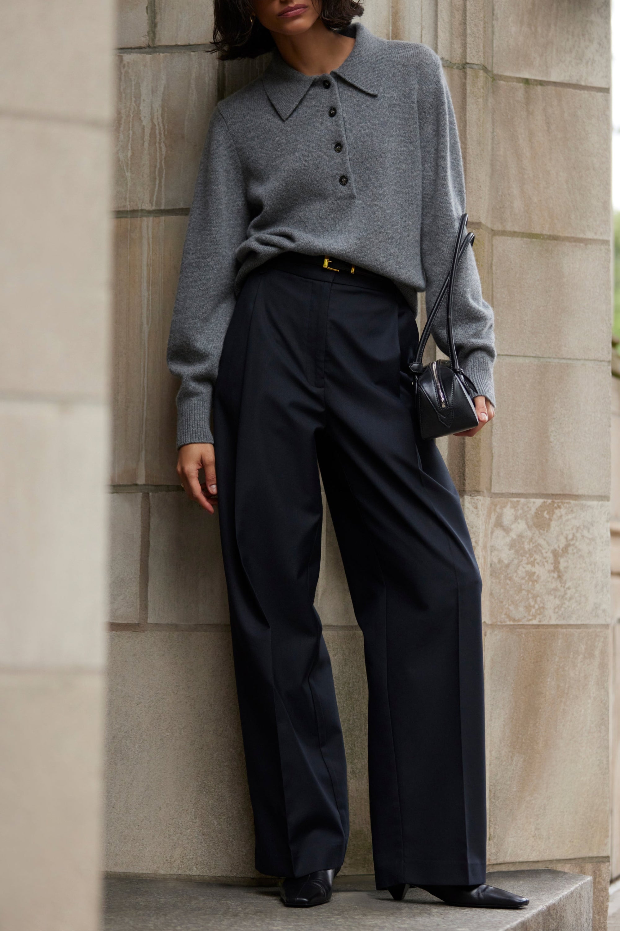 The Cashmere Polo in Heather Grey