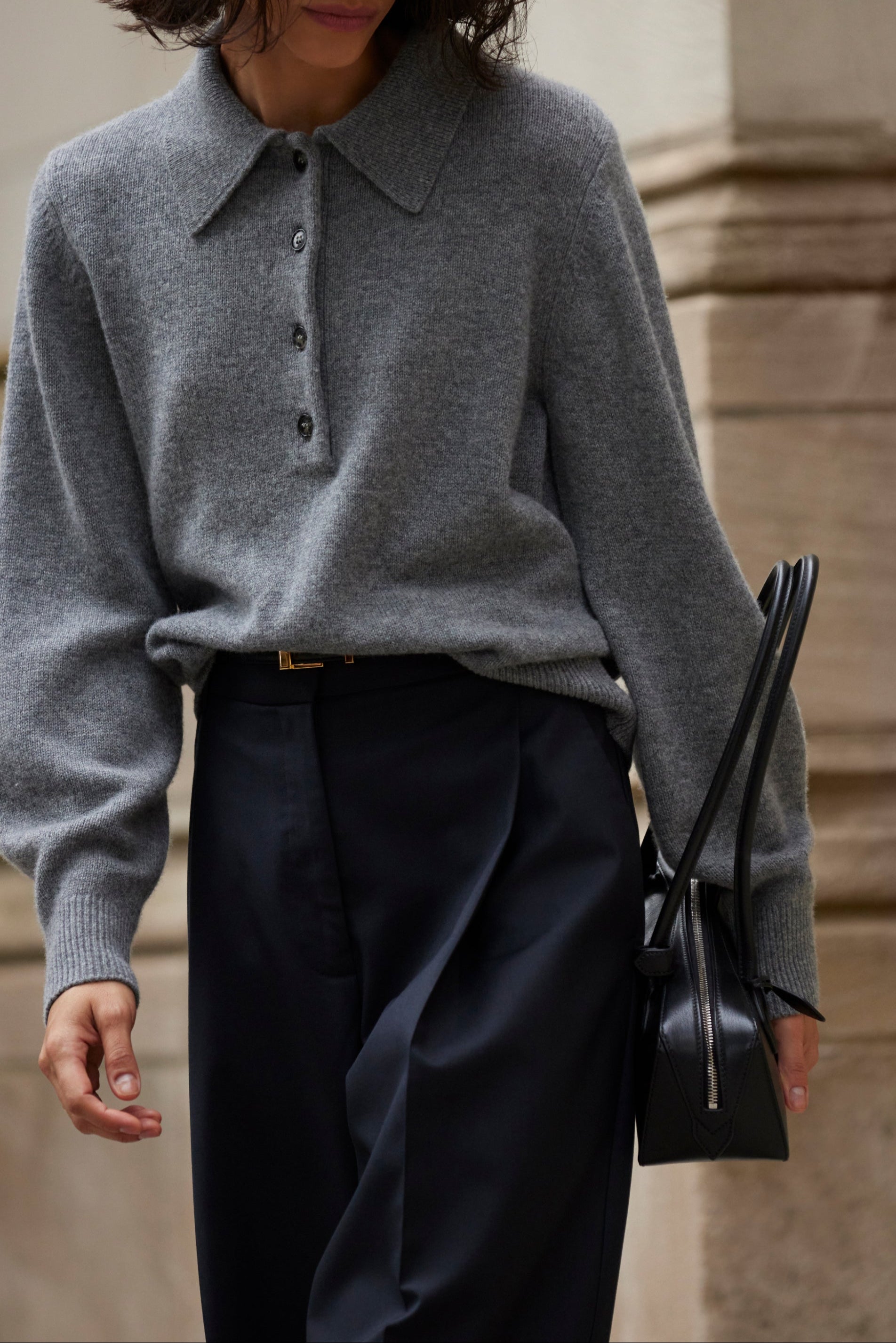 The Cashmere Polo in Heather Grey