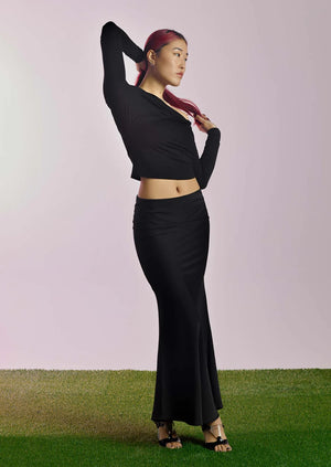 Geel Verve maxi skirt black jersey fitted | Pipe and Row Seattle