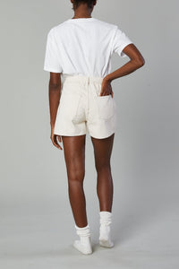 Still Here Ames jean denim shorts cream bone scrunch waist | Pipe and Row