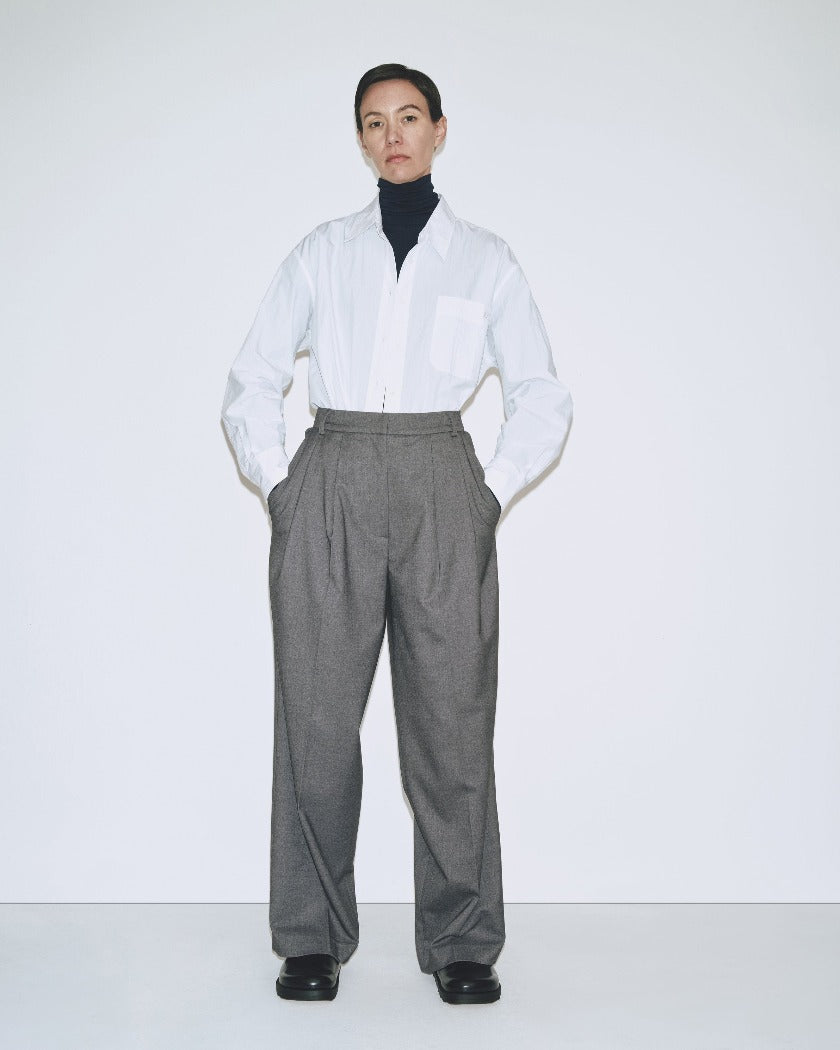 Mijeong Park pleat front wide leg trousers charcoal grey | Pipe and Row