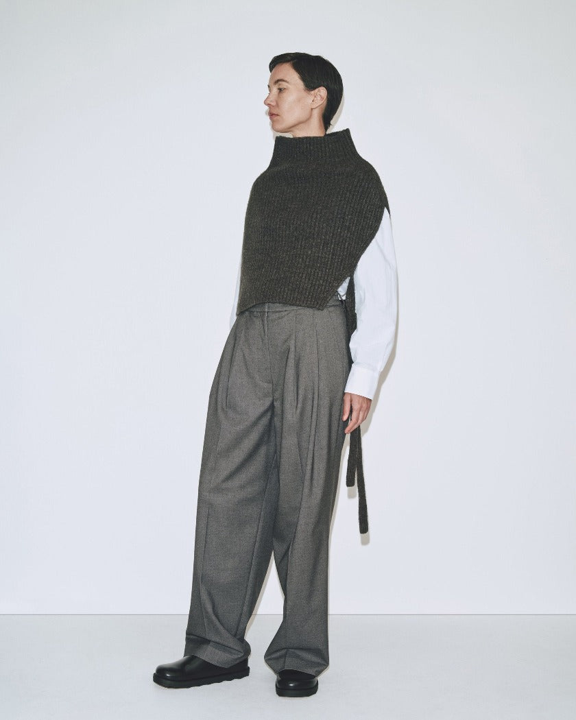 Mijeong Park pleat front wide leg trousers charcoal grey | Pipe and Row