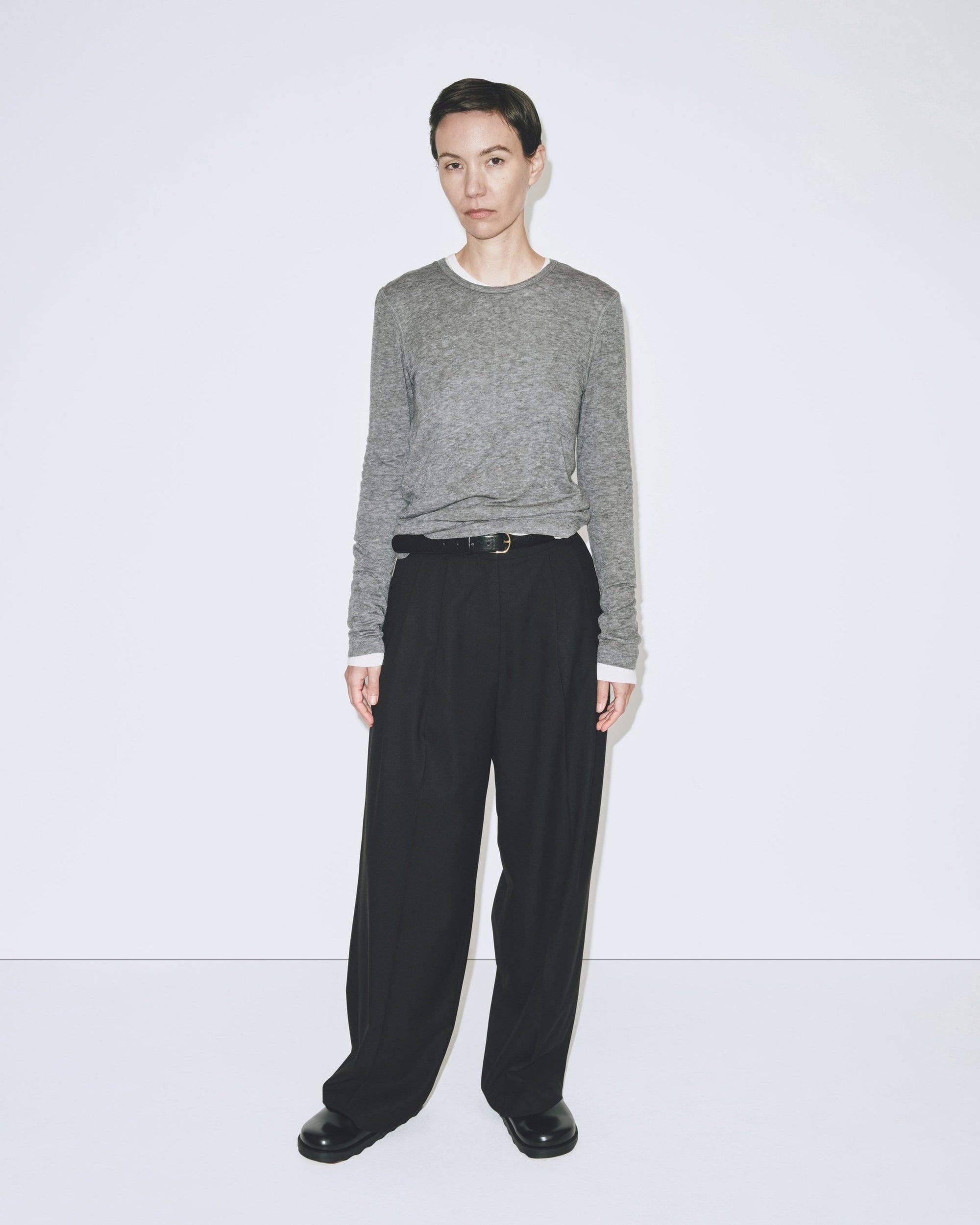 WOOL TENCEL CREW NECK TOP