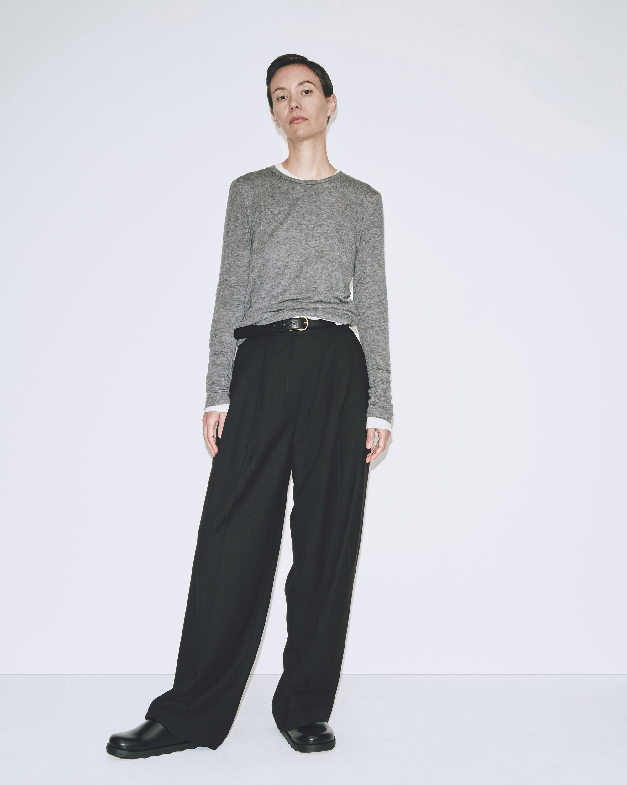 WOOL TENCEL CREW NECK TOP