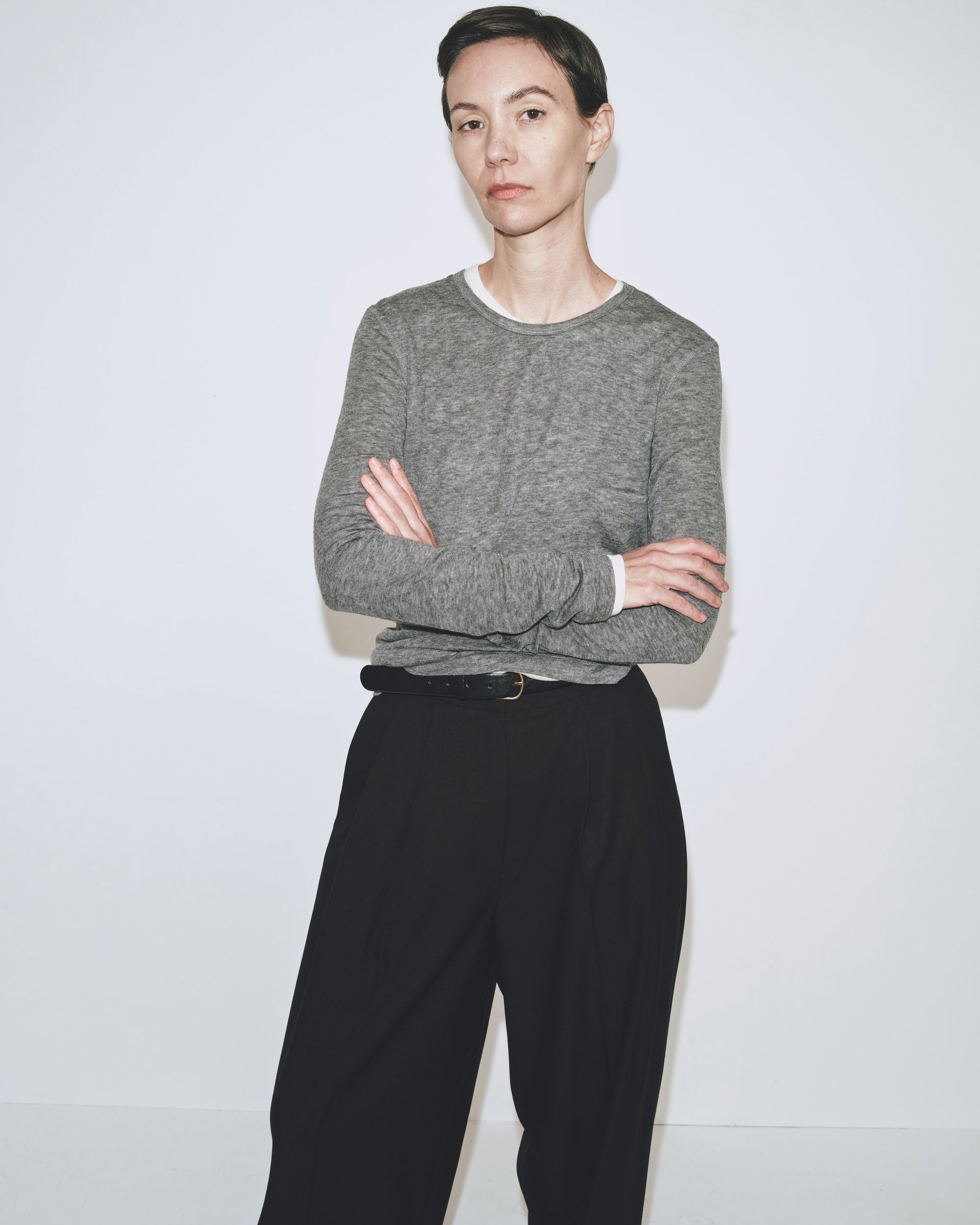 WOOL TENCEL CREW NECK TOP