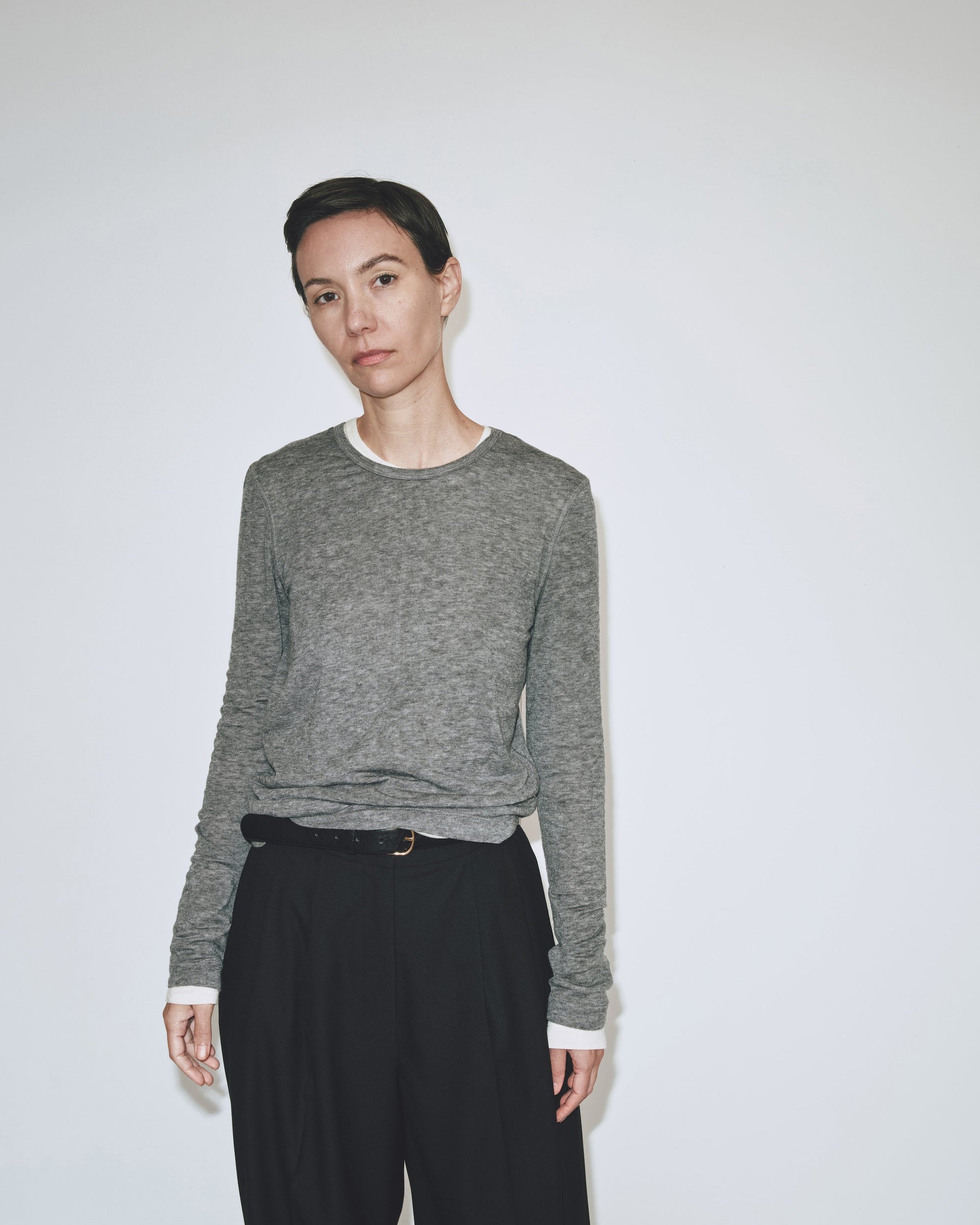 WOOL TENCEL CREW NECK TOP