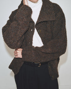 Mijeong Park spread collar boucle cardigan brown knit | Pipe and Row