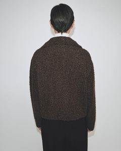 Mijeong Park spread collar boucle cardigan brown knit | Pipe and Row