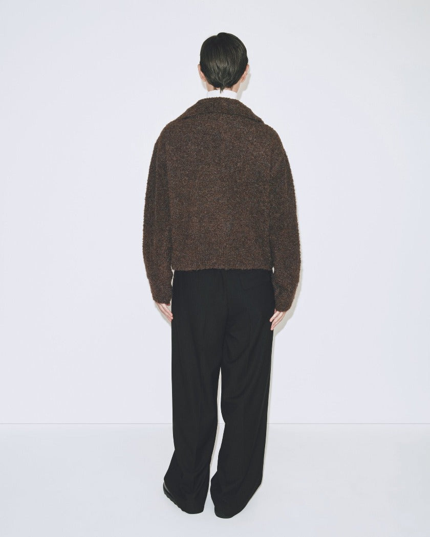 Mijeong Park spread collar boucle cardigan brown knit | Pipe and Row