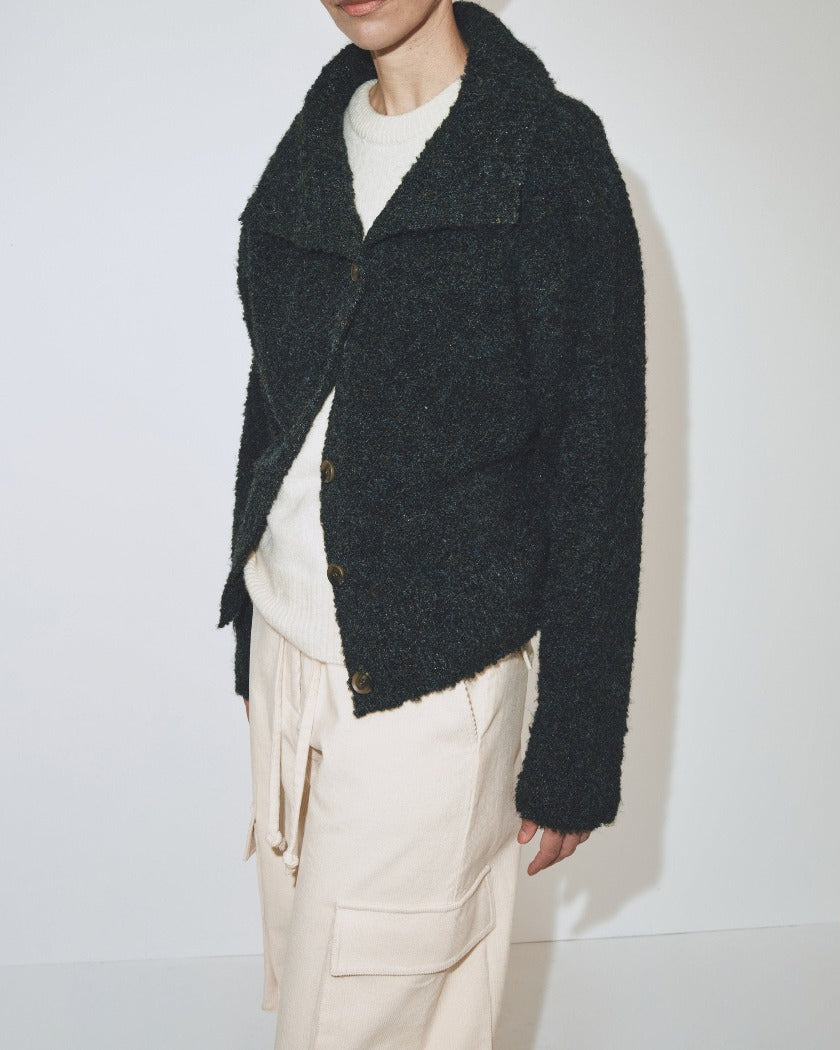 Mijeong Park spread collar boucle cardigan navy olive knit mix | Pipe and Row